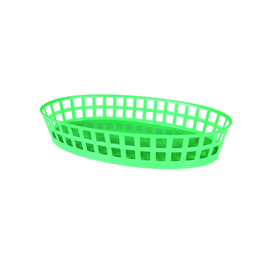 12 Pack 7-7/8" x 4-3/5" x 2-2/3", Oval Fast Food Basket, Green Color, Polypropylene, Dishwasher Safe, No Microwave