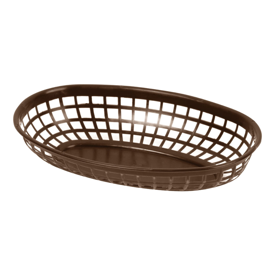 12 Pack 9-3/8" x 5-5/8" x 1-7/8", Oval Fast Food Basket, Brown Color, Polypropylene, Dishwasher Safe, No Microwave