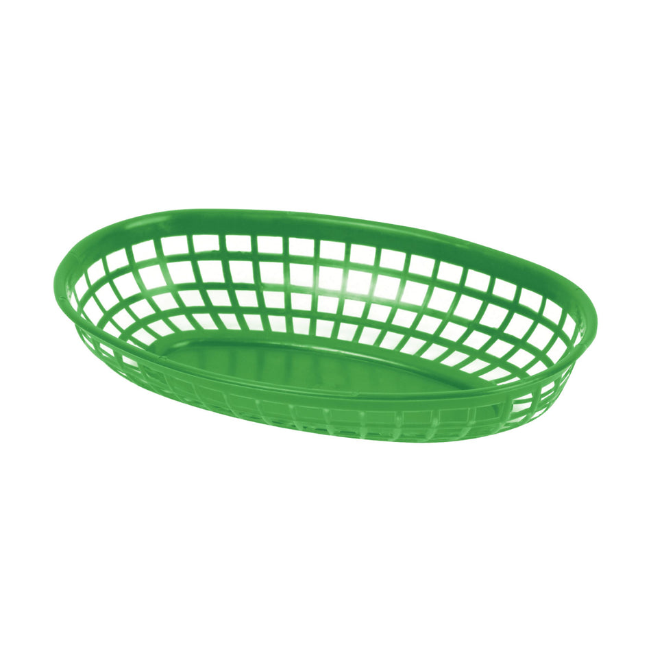 12 Pack 9-3/8" x 5-5/8" x 1-7/8", Oval Fast Food Basket, Green Color, Polypropylene, Dishwasher Safe, No Microwave