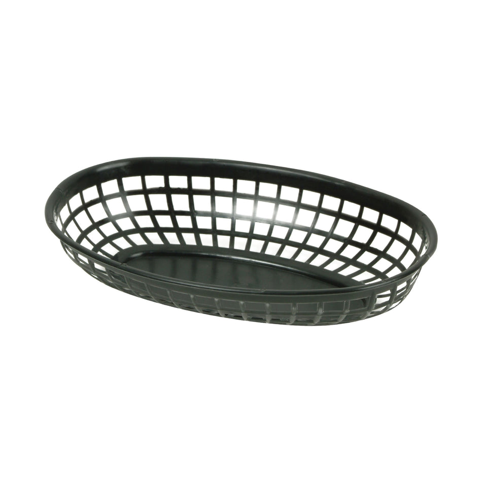 12 Pack 9-3/8" x 5-5/8" x 1-7/8", Oval Fast Food Basket, Black Color, Polypropylene, Dishwasher Safe, No Microwave