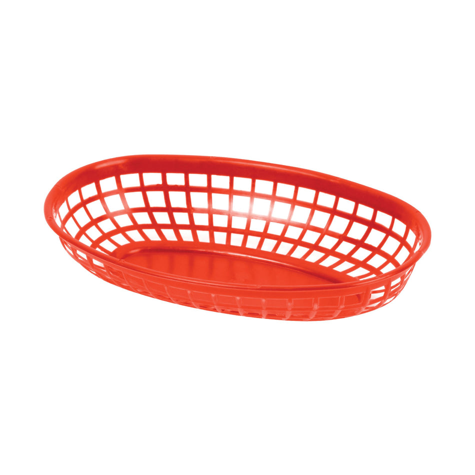 12 Pack 9-3/8" x 5-5/8" x 1-7/8", Oval Fast Food Basket, Red Color, Polypropylene, Dishwasher Safe, No Microwave