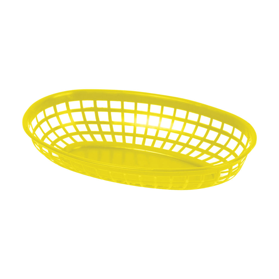 12 Pack 9-3/8" x 5-5/8" x 1-7/8", Oval Fast Food Basket, Yellow Color, Polypropylene, Dishwasher Safe, No Microwave