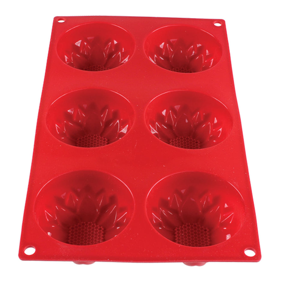 3.89 oz each Cavity, Dahlia Baking Mold, 6 Cavities, Silicone, withstand temperature -40°F to 550°F, Dishwasher Safe, Flexible, Unbreakable, Microwave Safe, Oven Safe, FDA Approved