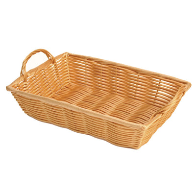 Thunder Group PLBN1208T 12 Inch Handwoven Rectangular Basket with Handles Polypropylene Natural Tan