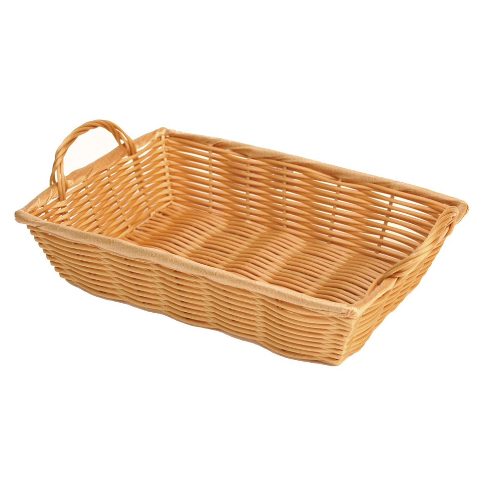 12" x 8" x 3", Hand-Woven Basket with Handle, Polypropylene Plus Polyethylene and Wire, No Dishwasher, No Microwave