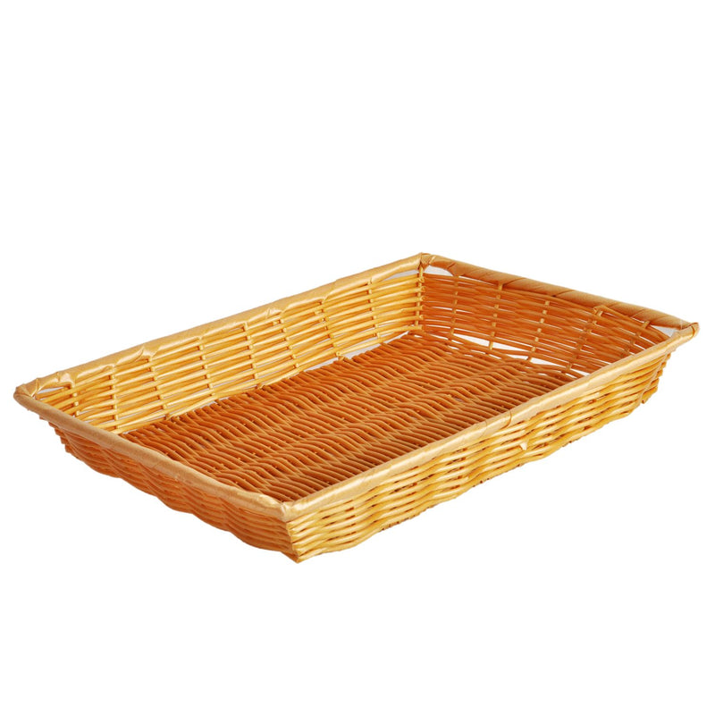 Thunder Group PLBN1410T 14 Inch Rectangular Basket Handwoven Break-Resistant Polypropylene Natural Tan
