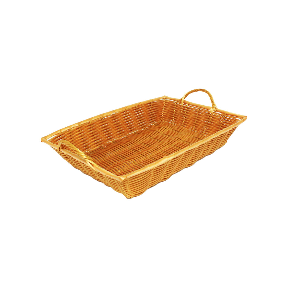 16" x 11" x 3", Hand-Woven Basket with Handle, Polypropylene Plus Polyethylene and Wire, No Dishwasher, No Microwave