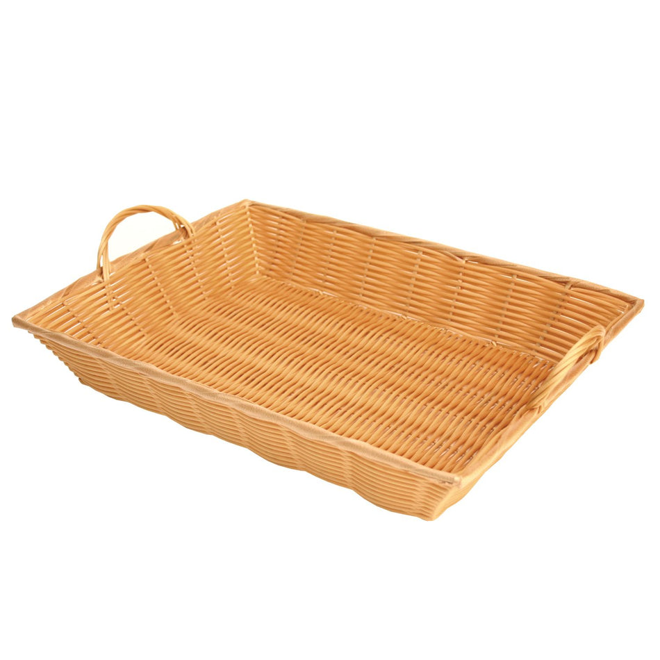17" x 12-3/4" x 3", Hand-Woven Basket with Handle, Polypropylene Plus Polyethylene and Wire, No Dishwasher, No Microwave