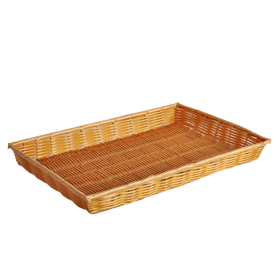 18" x 13" x 2", Rectangular Hand-Woven Basket, Polypropylene Plus Polyethylene and Wire, No Dishwasher, No Microwave