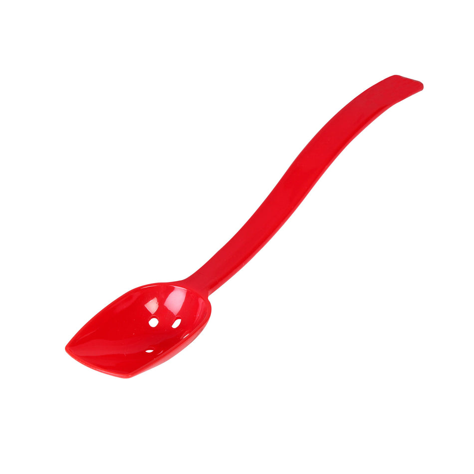 12 Pack 3/4 oz, 10" x 1-3/4" x 1", Perforated Buffet Spoon, Red Color, Polycarbonate, One-Piece, Dishwasher Safe, Break-Resistant, Shatter-Resistant, Color Coded, No Microwave, No Oven, NSF