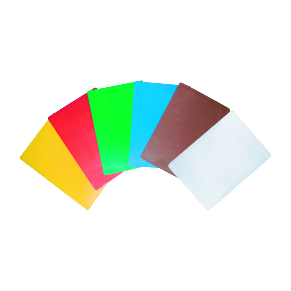 18" x 12" x 1/2", Color Coded Cutting Board with Non-Absorbent and Non-Skid Surface, Set of 6 Assorted Colors, High Density Polyethylene, Made In Taiwan, Dishwasher Safe, NSF