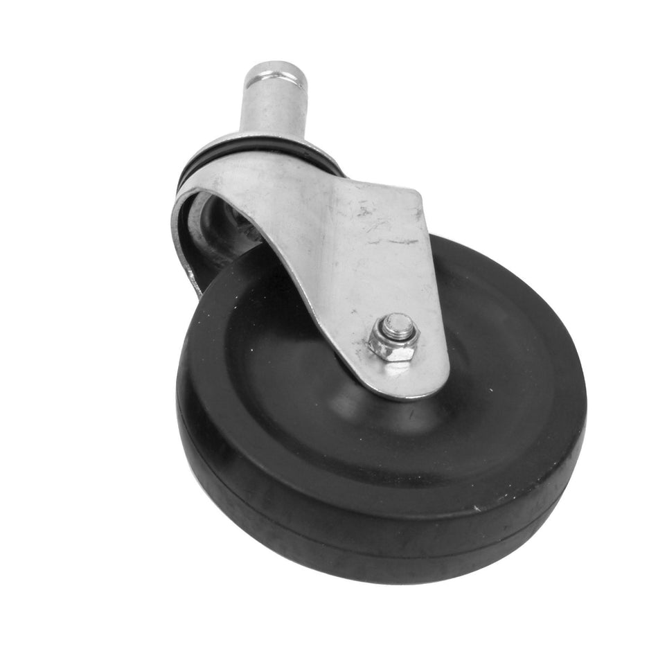 5-1/2" Overall Diameter x 2-1/4" Overall Width x 7-3/4" Overall Height, Wheel Size:  5" Diameter x 1-1/4" Width, Rubber Wheel Caster, Stainless Steel Stem, Rubber Wheel, 5 Years Limited Warranty, NSF