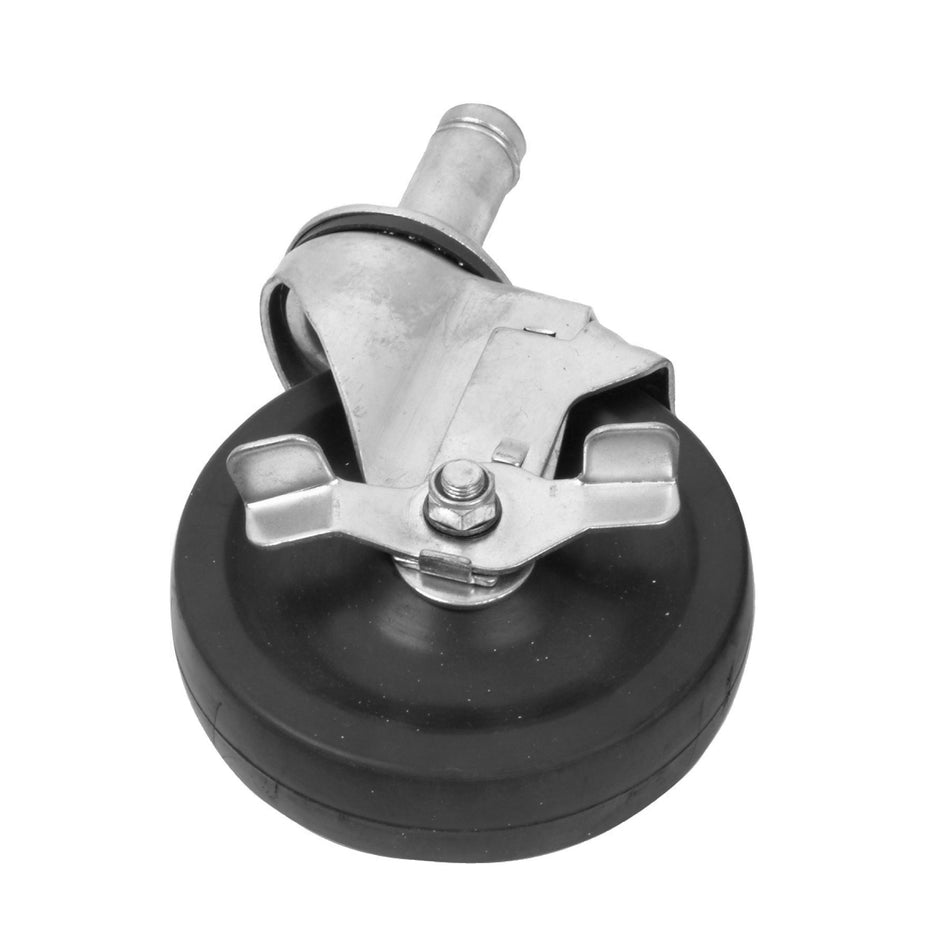 5-1/2" Overall Diameter x 3-1/2" Overall Width x 7-3/4" Overall Height, Wheel Size:  5" Diameter x 1-1/4" Width, Rubber Wheel Caster with Brake, Stainless Steel Stem & Brake, Rubber Wheel, 5 Years Limited Warranty, NSF