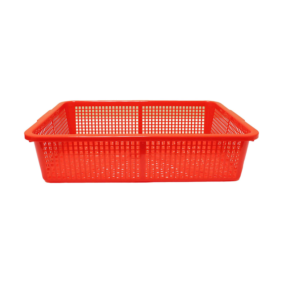 21-3/4" x 17" x 5", Square Colander, Polypropylene-Durable, Comes in Assorted Red and Blue Colors, Stackable, Made in Taiwan
