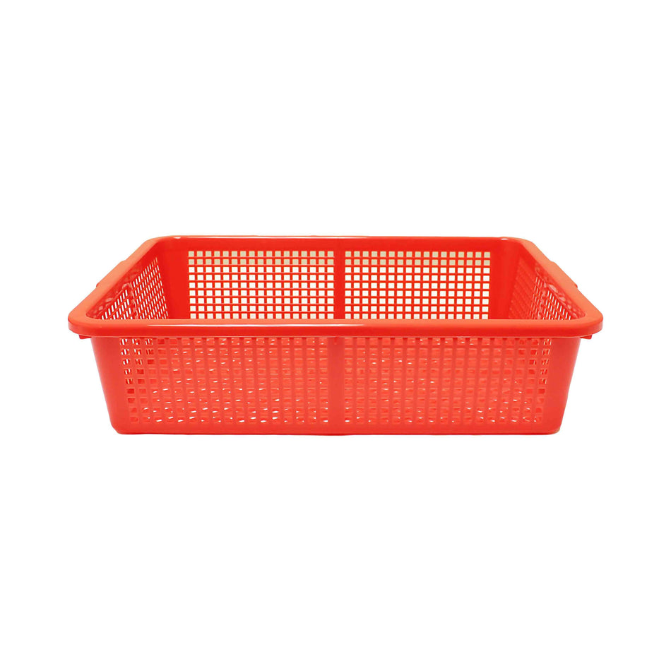 18" x 13-3/4" x 4-1/2", Square Colander, Polypropylene-Durable, Comes in Assorted Red and Blue Colors, Stackable, Made in Taiwan