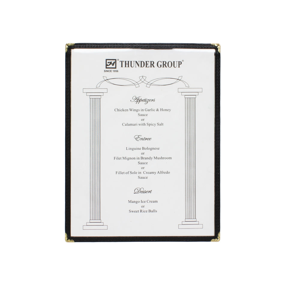 Single Menu Cover, 8-1/2" x 11", Black Color Trim, Faux Leather, PolyVinyl chloride & Polyurethane