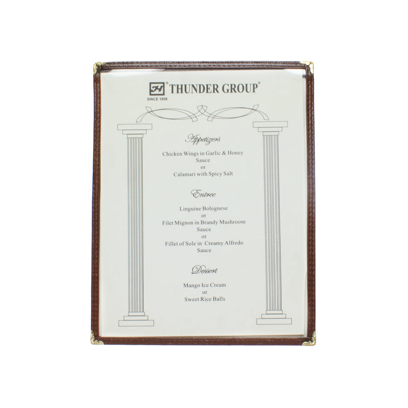 Thunder Group PLMENU-1BR 8-1/2 Inch Single Pocket Menu Cover Plastic Brown