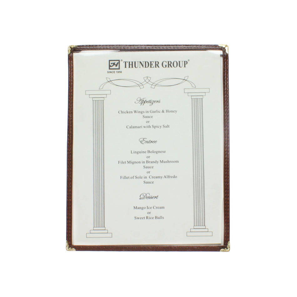 Single Menu Cover, 8-1/2" x 11", Brown Color Trim, Faux Leather, PolyVinyl chloride & Polyurethane