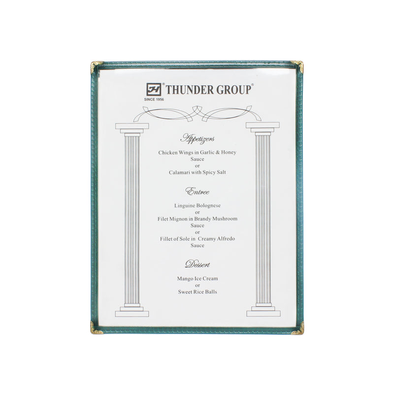 Thunder Group PLMENU-1GR 8-1/2 Inch Menu Cover Single Pocket Flexible Plastic Green