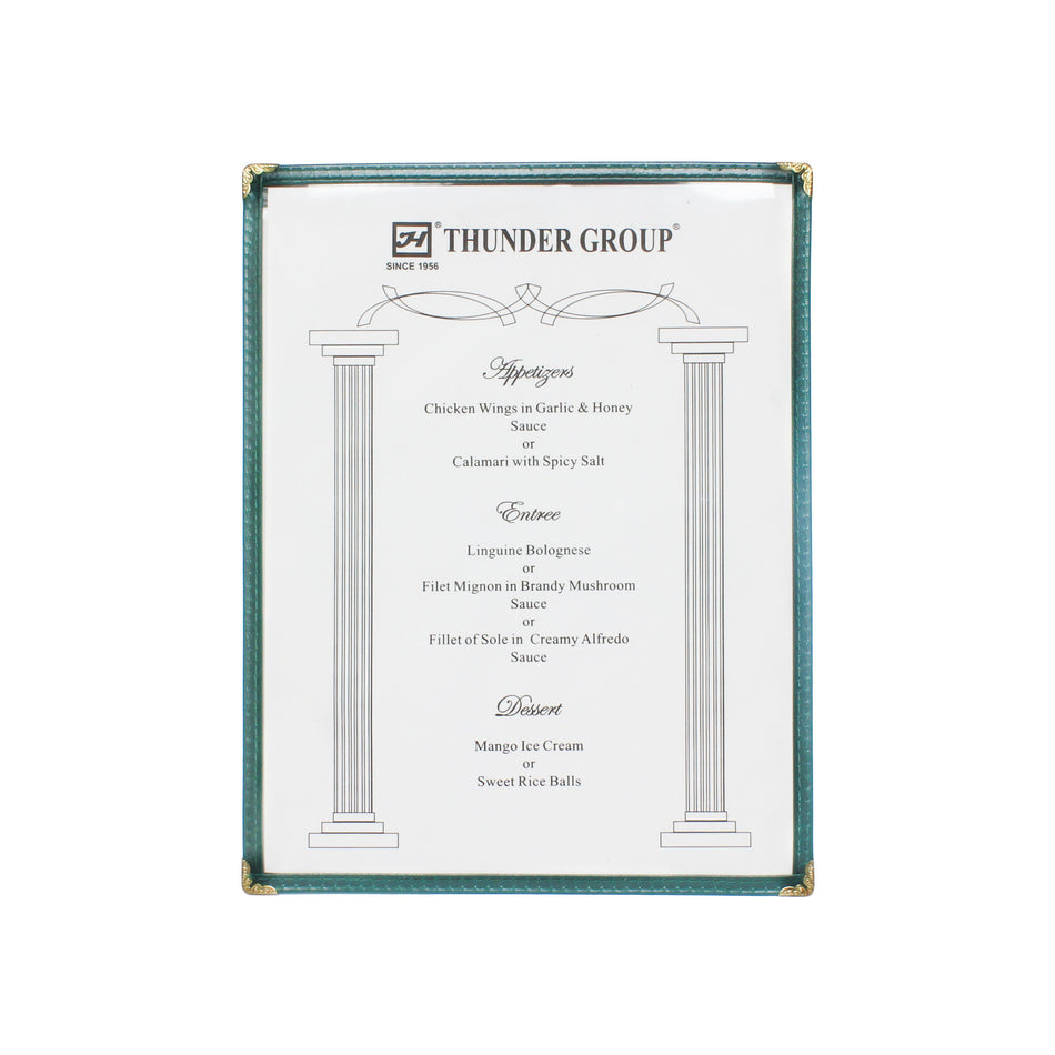 Single Menu Cover, 8-1/2" x 11", Green Color Trim, Faux Leather, PolyVinyl chloride & Polyurethane