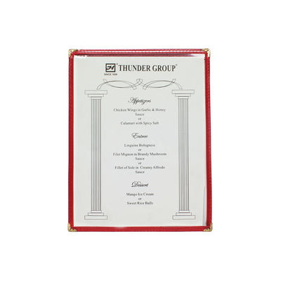 Thunder Group PLMENU-1MA 8-1/2 Inch Menu Cover Single Pocket Flexible Plastic Laminate Maroon