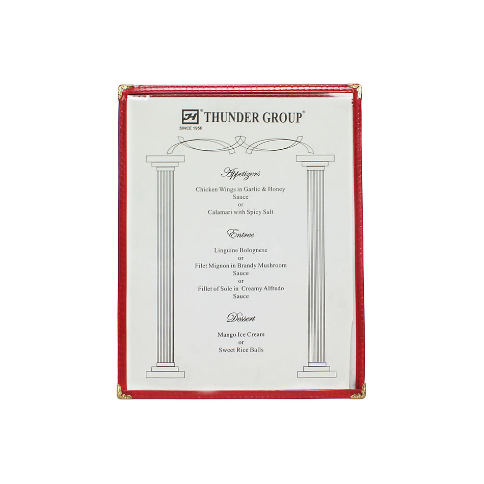 Single Menu Cover, 8-1/2" x 11", Maroon Color Trim, Faux Leather, PolyVinyl chloride & Polyurethane