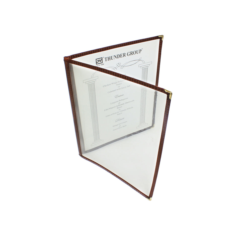 Double Fold Menu Cover, 8-1/2" x 11, Brown Color Trim, Faux Leather, PolyVinyl chloride & Polyurethane