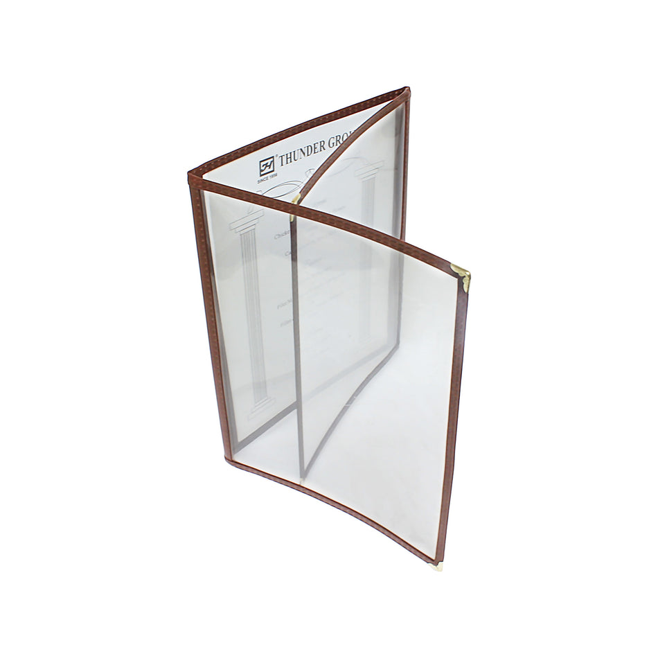 Triple Fold Menu Cover, 8-1/2" x 11", Brown Color Trim, Faux Leather, PolyVinyl chloride & Polyurethane