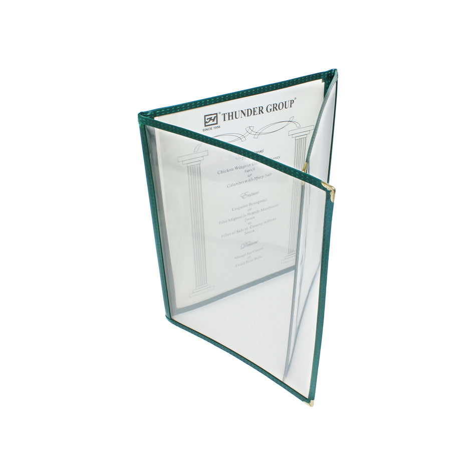 Triple Fold Menu Cover, 8-1/2" x 11", Green Color Trim, Faux Leather, PolyVinyl chloride & Polyurethane