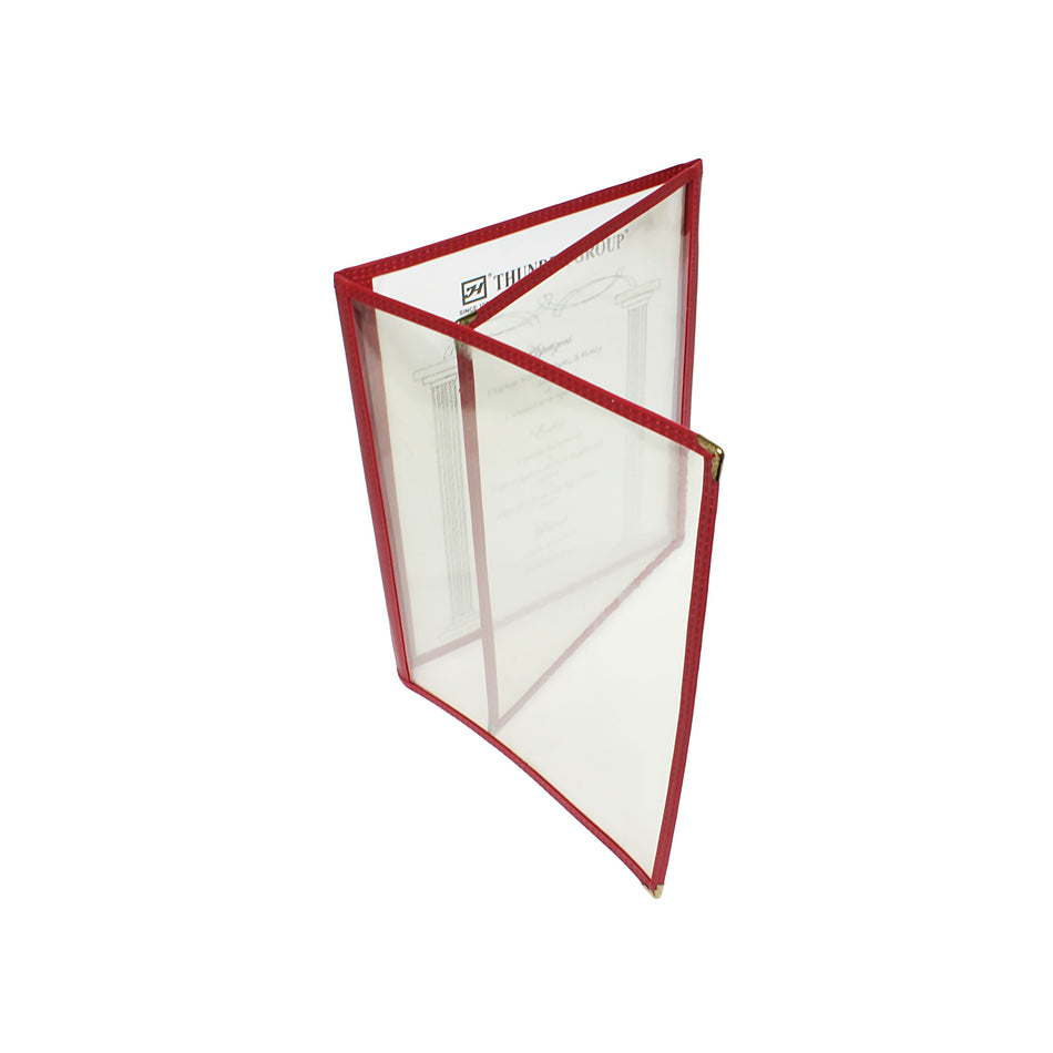Triple Fold Menu Cover, 8-1/2" x 11", Maroon Color Trim, Faux Leather, PolyVinyl chloride & Polyurethane