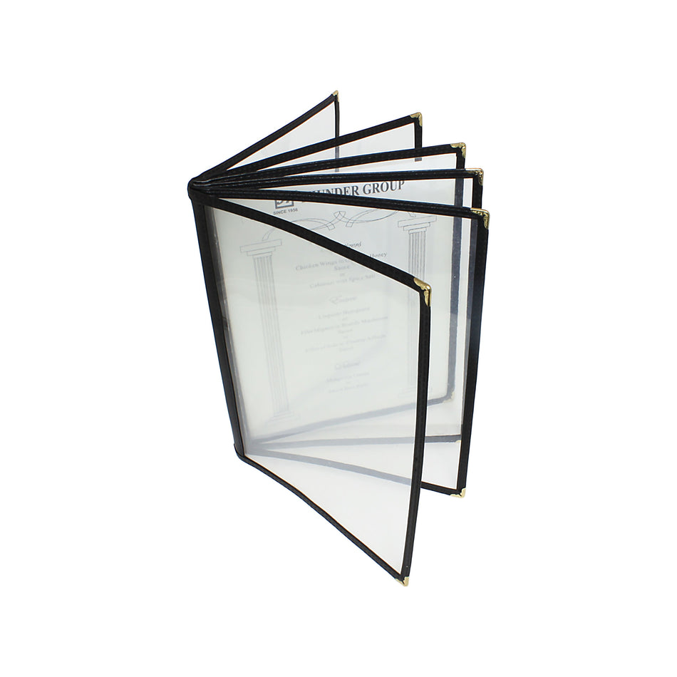 6 Page Book Fold Menu Cover, 8-1/2" x 11", Black Color Trim, Faux Leather, PolyVinyl chloride & Polyurethane