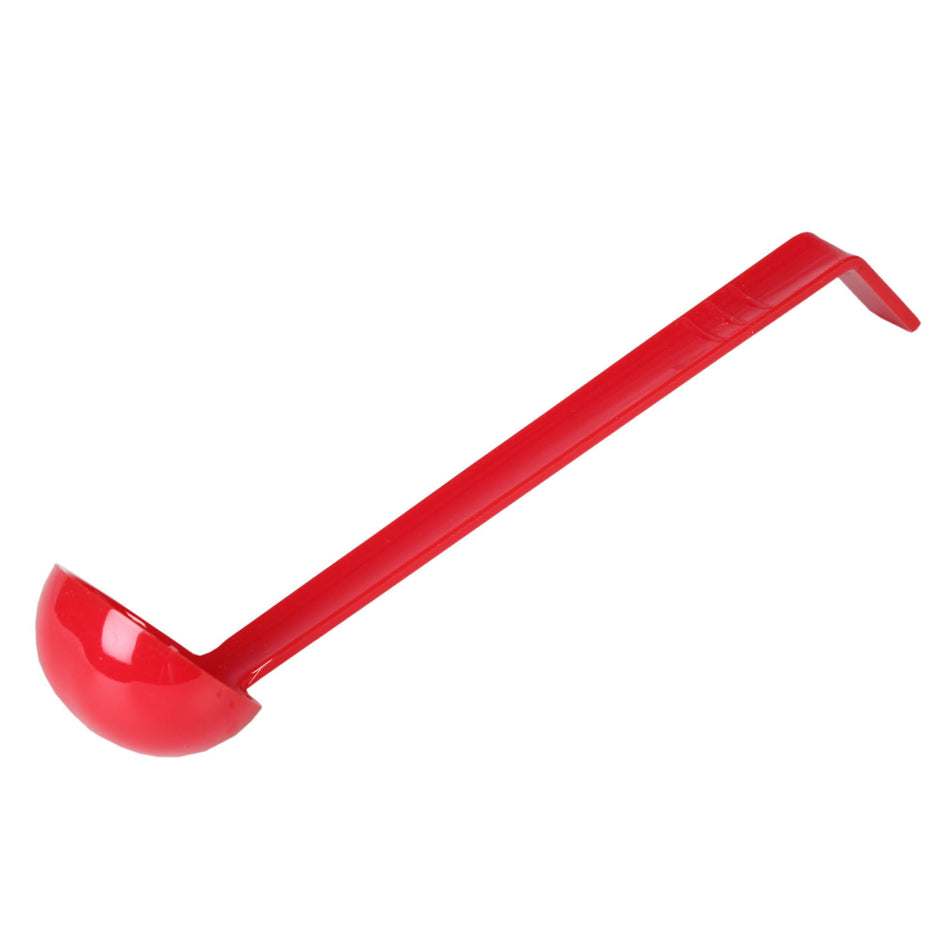 3/4 oz, 8-1/2" x 2-1/4" x 1-7/8", Ladle, Red Color, Polycarbonate, One-Piece Construction, can serve both Hot or Cold Foods, Dishwasher Safe, Break-Resistant, Shatter-Resistant, Color Coded, No Microwave, No Oven, NSF