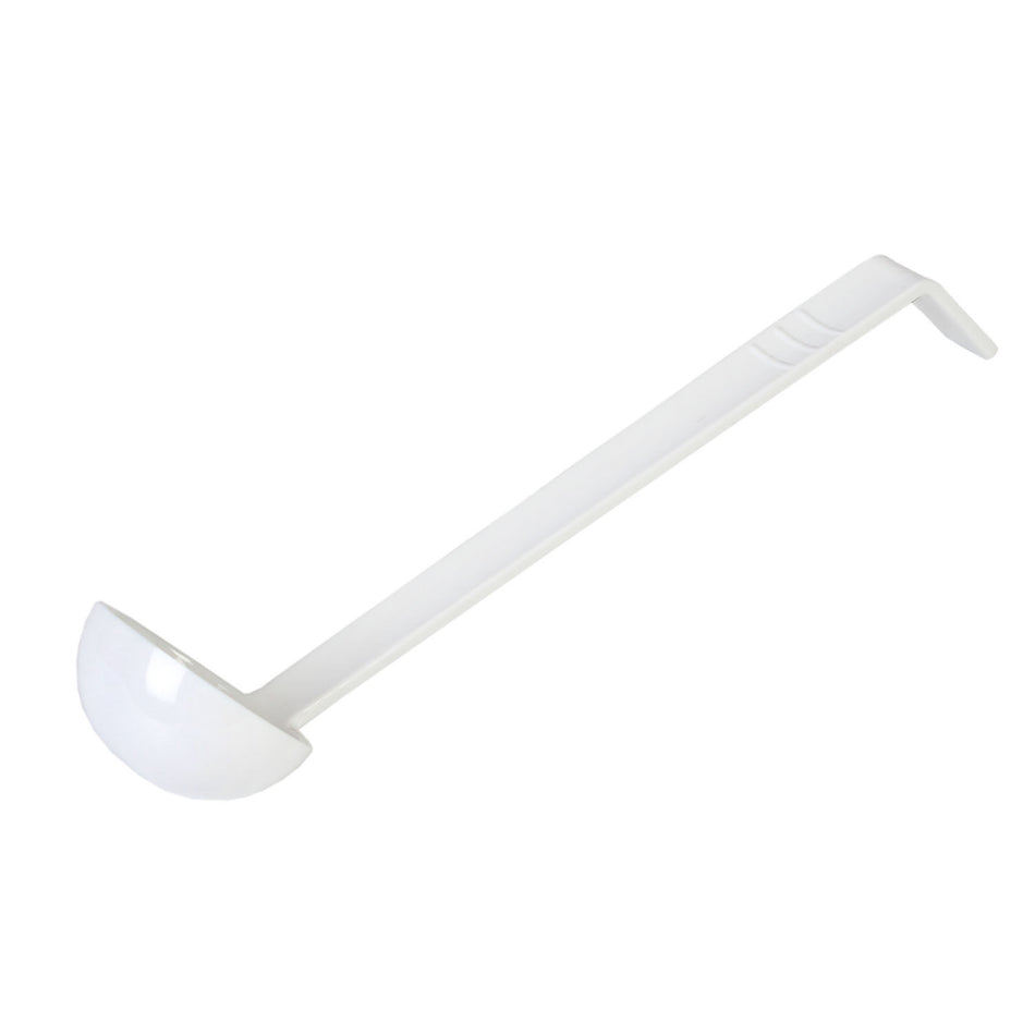 3/4 oz, 8-1/2" x 2-1/4" x 1-7/8", Ladle, White Color, Polycarbonate, One-Piece Construction, can serve both Hot or Cold Foods, Dishwasher Safe, Break-Resistant, Shatter-Resistant, Color Coded, No Microwave, No Oven, NSF