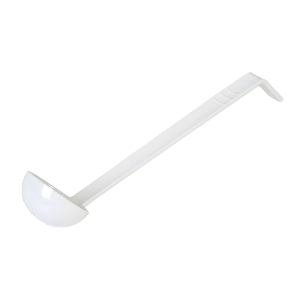 1 oz, 13" x 2-3/8" x 2", Ladle, White Color , Polycarbonate, One-Piece Construction, can serve both Hot or Cold Foods, Dishwasher Safe, Break-Resistant, Shatter-Resistant, Color Coded, No Microwave, No Oven, NSF