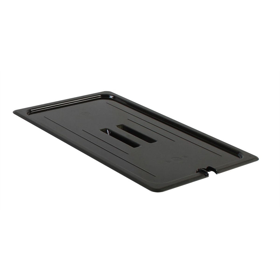 Full Size Slotted Cover For Food Pan, Black Color, Polycarbonate, withstand temperature from -40°F up to 210°F, Dishwasher Safe, Break-Resistant, Shatter-Resistant, No Microwave, No Oven, NSF