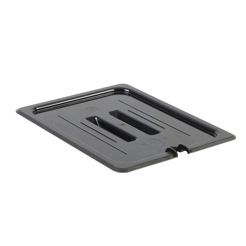 Slotted Cover For Half Size Food Pan, Black Color, Polycarbonate, withstand temperature from -40°F up to 210°F, Dishwasher Safe, Break-Resistant, Shatter-Resistant, No Microwave, No Oven, NSF