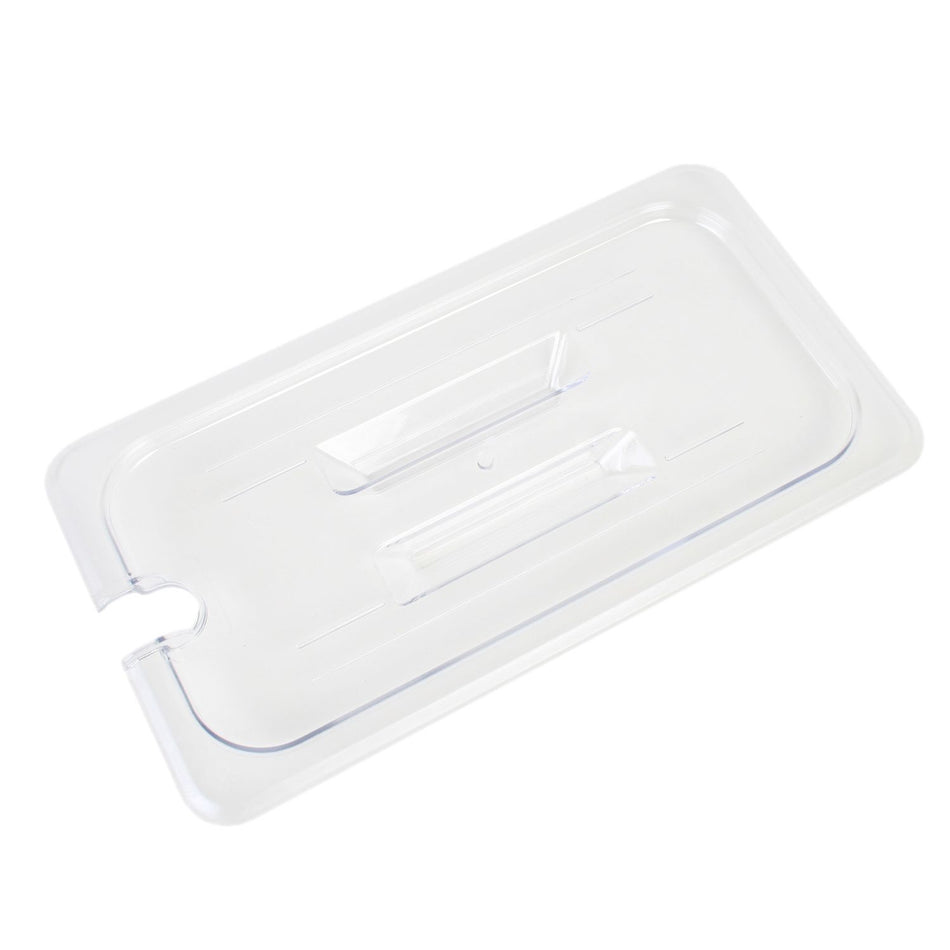 Slotted Cover For Third Size Food Pan, Clear Color, Polycarbonate, withstand temperature from -40°F up to 210°F, Dishwasher Safe, Break-Resistant, Shatter-Resistant, No Microwave, No Oven, NSF