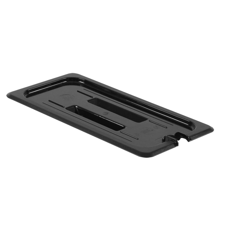 Slotted Cover For Third Size Food Pan, Black Color, Polycarbonate, withstand temperature from -40°F up to 210°F, Dishwasher Safe, Break-Resistant, Shatter-Resistant, No Microwave, No Oven, NSF