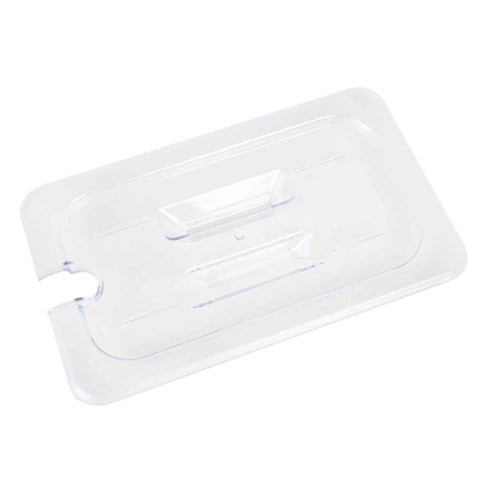 Slotted Cover For Quarter Size Food Pan, Clear Color, Polycarbonate, withstand temperature from -40°F up to 210°F, Dishwasher Safe, Break-Resistant, Shatter-Resistant, No Microwave, No Oven, NSF