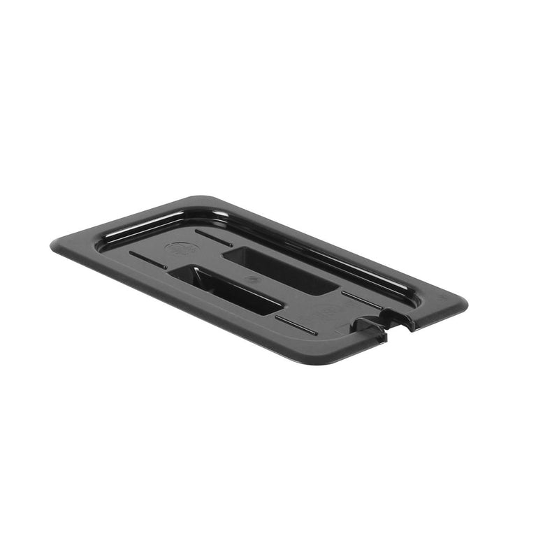 Thunder Group PLPA7140CSBK 1/4 Size Slotted Food Pan Cover with Handle Black Polycarbonate
