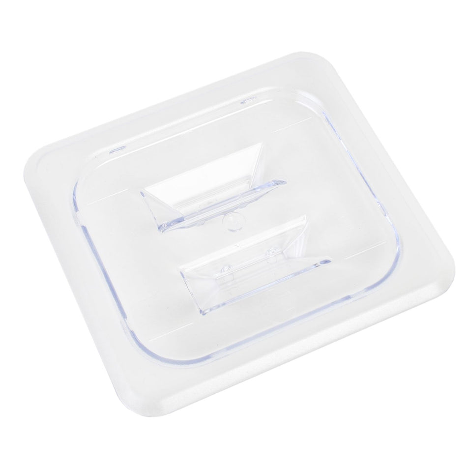 Solid Cover For Sixth Size Food Pan, Clear Color, Polycarbonate, withstand temperature from -40°F up to 210°F, Dishwasher Safe, Break-Resistant, Shatter-Resistant, No Microwave, No Oven, NSF