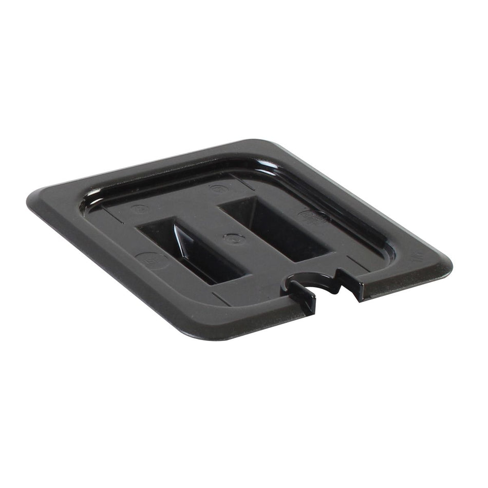 Slotted Cover For Sixth Size Food Pan, Black Color, Polycarbonate, withstand temperature from -40°F up to 210°F, Dishwasher Safe, Break-Resistant, Shatter-Resistant, No Microwave, No Oven, NSF
