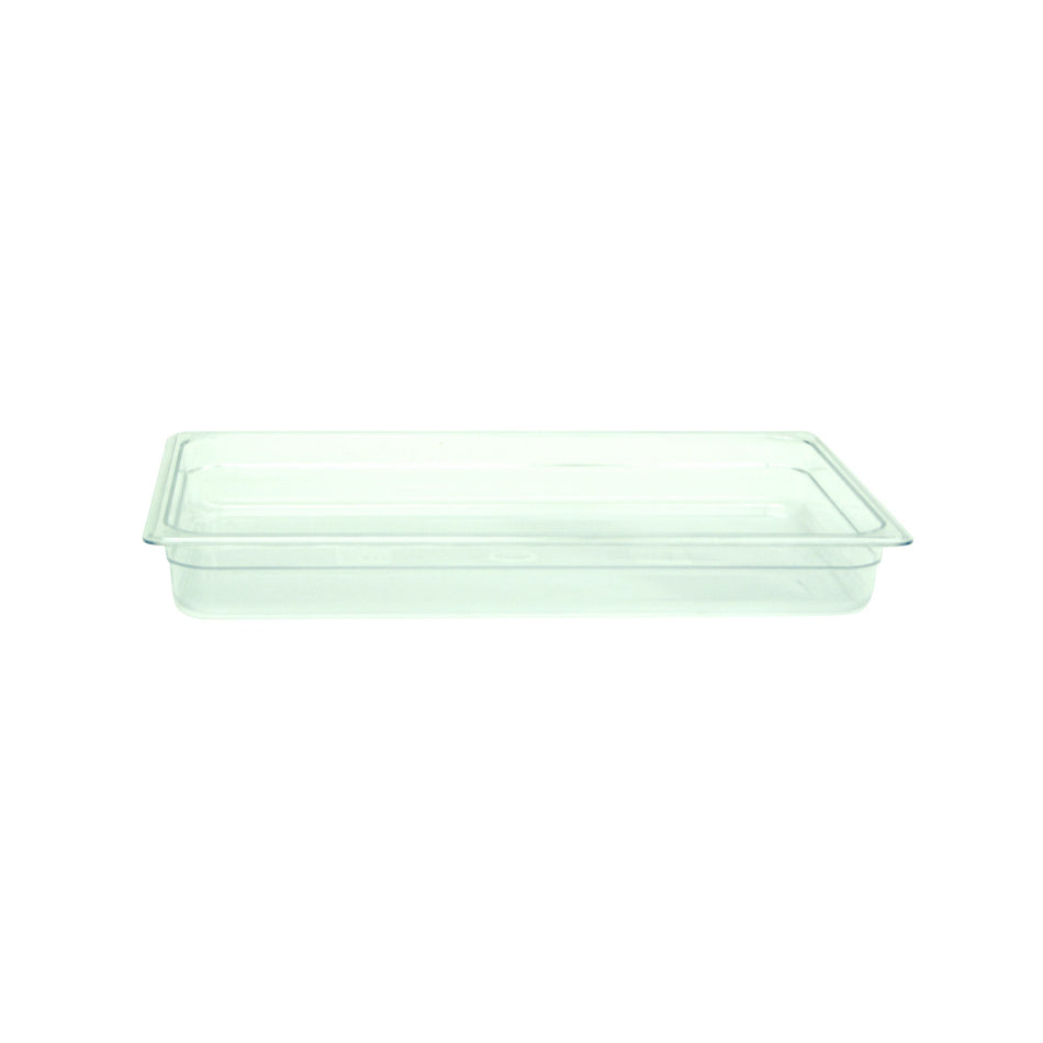 Full Size, 2-1/2" Deep, Food Pan, Clear Color, Polycarbonate, withstand temperature from -40°F up to 210°F, Dishwasher Safe, Break-Resistant, Shatter-Resistant, No Microwave, No Oven, NSF