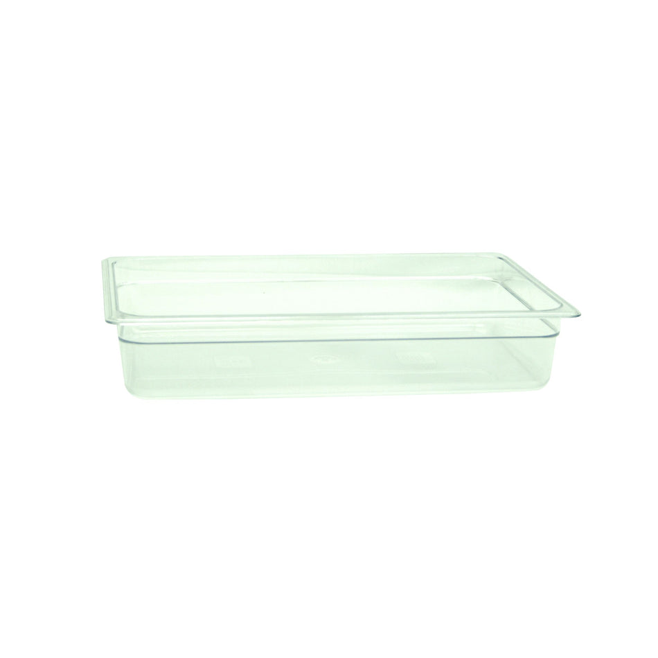 Full Size, 4" Deep, Food Pan, Clear Color, Polycarbonate, withstand temperature from -40°F up to 210°F, Dishwasher Safe, Break-Resistant, Shatter-Resistant, No Microwave, No Oven, NSF