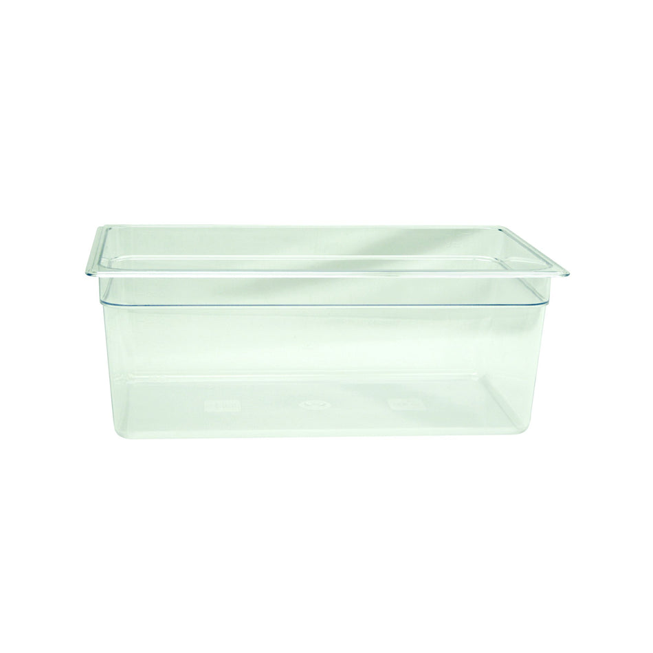 Full Size, 8" Deep, Food Pan, Clear Color, Polycarbonate, withstand temperature from -40°F up to 210°F, Dishwasher Safe, Break-Resistant, Shatter-Resistant, No Microwave, No Oven, NSF