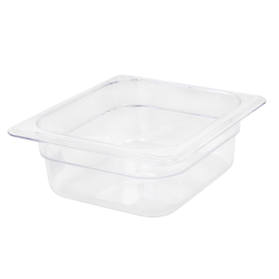 Sixth Size, 2-1/2" Deep, Food Pan, Clear Color, Polycarbonate, withstand temperature from -40°F up to 210°F, Dishwasher Safe, Break-Resistant, Shatter-Resistant, No Microwave, No Oven, NSF