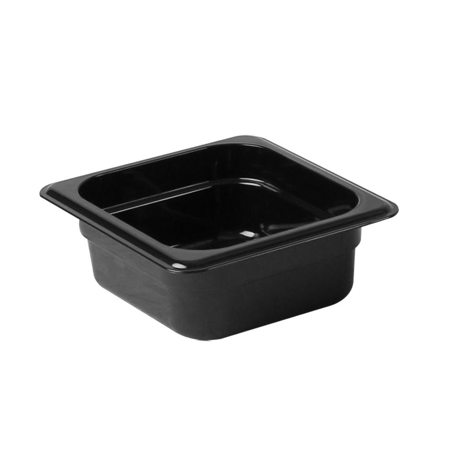 Sixth Size, 2-1/2" Deep, Food Pan, Black Color, Polycarbonate, withstand temperature from -40°F up to 210°F, Dishwasher Safe, Break-Resistant, Shatter-Resistant, No Microwave, No Oven, NSF