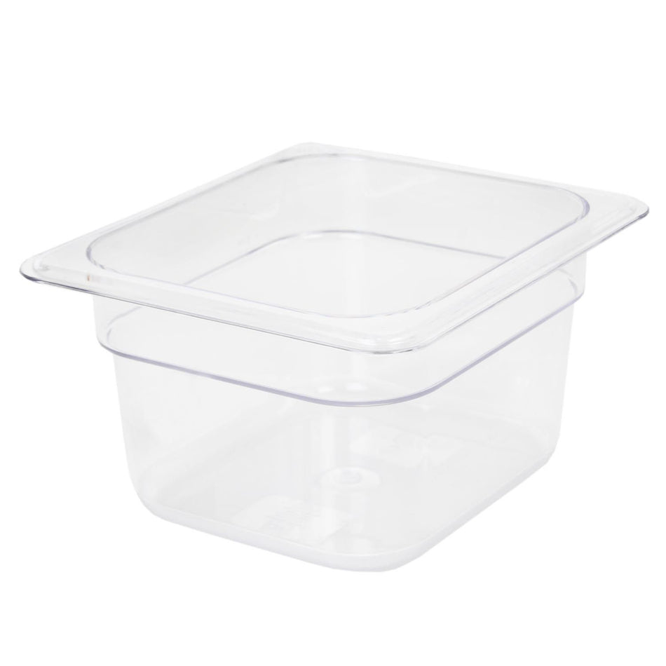 Sixth Size, 4" Deep, Food Pan, Clear Color, Polycarbonate, withstand temperature from -40°F up to 210°F, Dishwasher Safe, Break-Resistant, Shatter-Resistant, No Microwave, No Oven, NSF