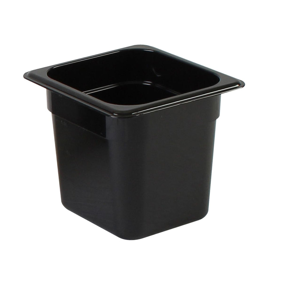 Sixth Size, 6" Deep, Food Pan, Black Color, Polycarbonate, withstand temperature from -40°F up to 210°F, Dishwasher Safe, Break-Resistant, Shatter-Resistant, No Microwave, No Oven, NSF