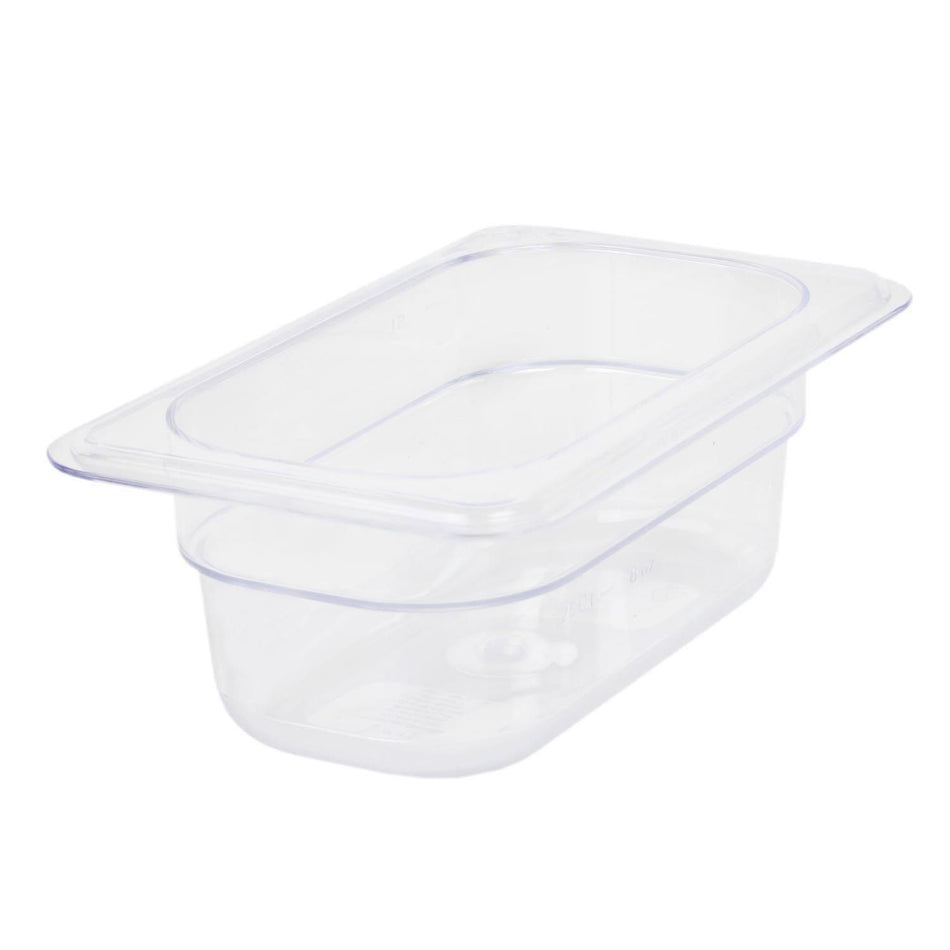Ninth Size, 2-1/2" Deep, Food Pan, Clear Color, Polycarbonate, withstand temperature from -40°F up to 210°F, Dishwasher Safe, Break-Resistant, Shatter-Resistant, No Microwave, No Oven, NSF